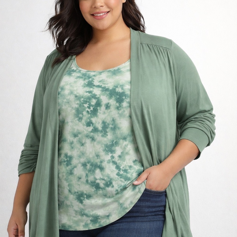 NWT Lane Bryant Plus Size Green Tie-Dye Tank and Open Front Cardigan
